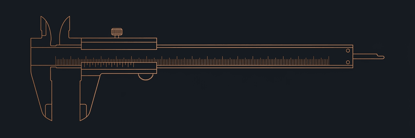 Vernier caliper precision instrument, copper line illustration